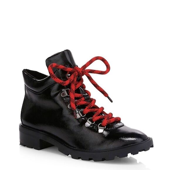 SCHUTZ Patent Leather‎ Hiking Boots Booties, Red Laces/Black, Size 6.5, NWOT - Picture 4 of 17